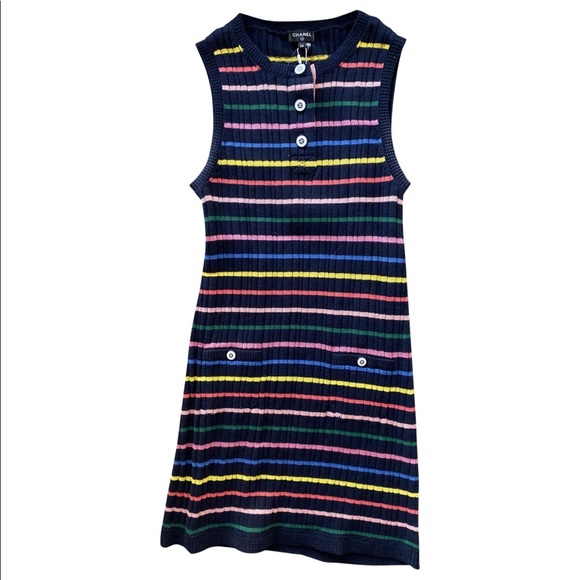 NWT Chanel 2018 Ribbed Striped Dress Size 38/ SM - Picture 2 of 5